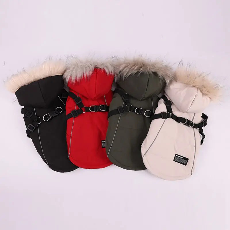 Luxury Hooded Pet Winter Jacket with Built-In Harness