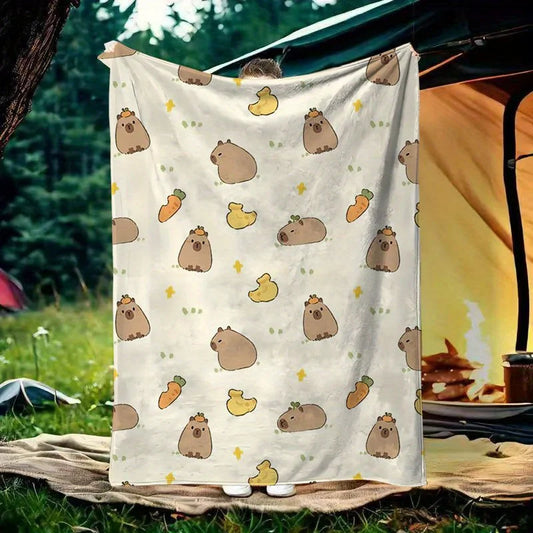Cute Capybara Flannel Blanket .Soft Cozy Animal Throw for Bed, Sofa & Travel