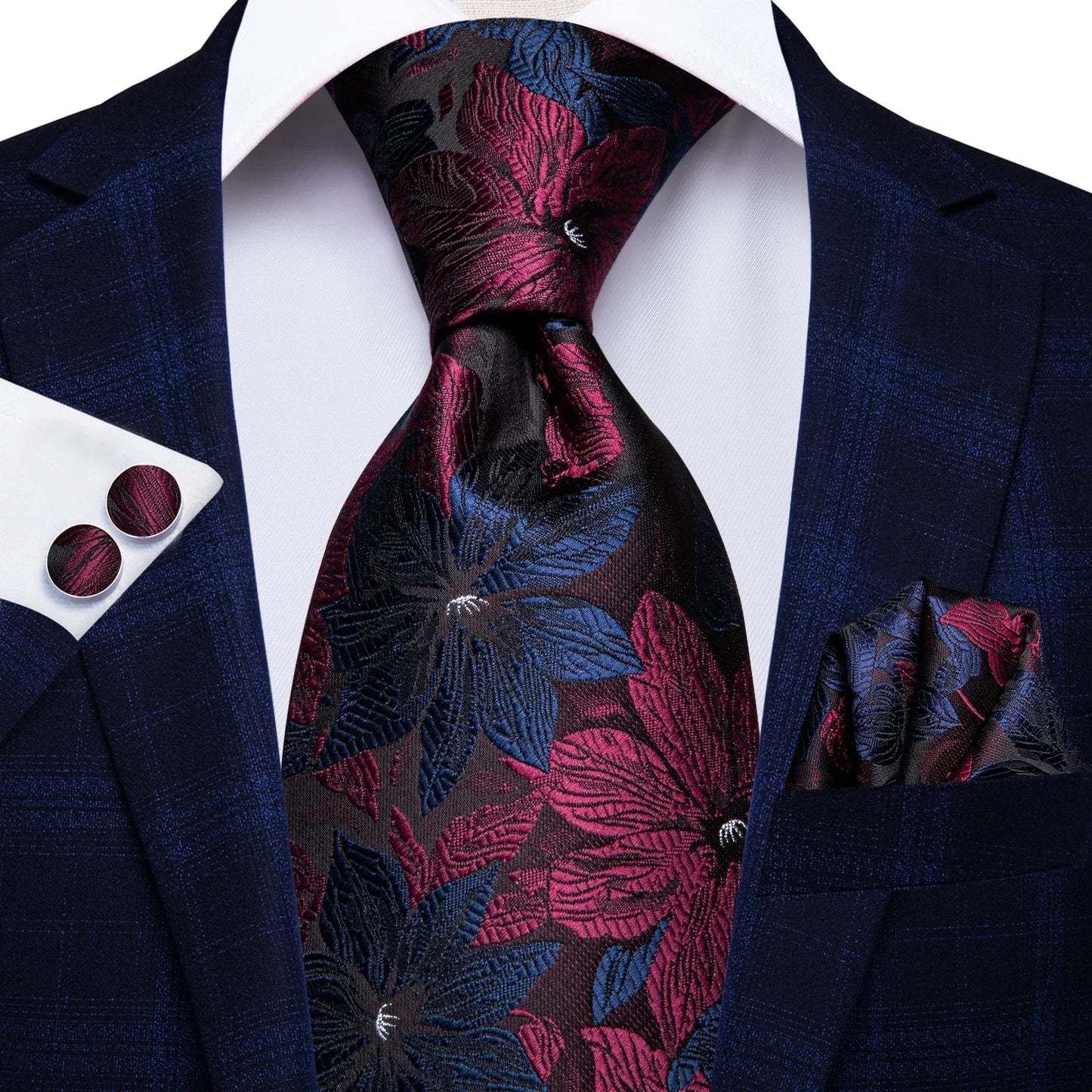 Luxury Burgundy Paisley Men’s Tie Set. Silk Formal Necktie & Pocket Square