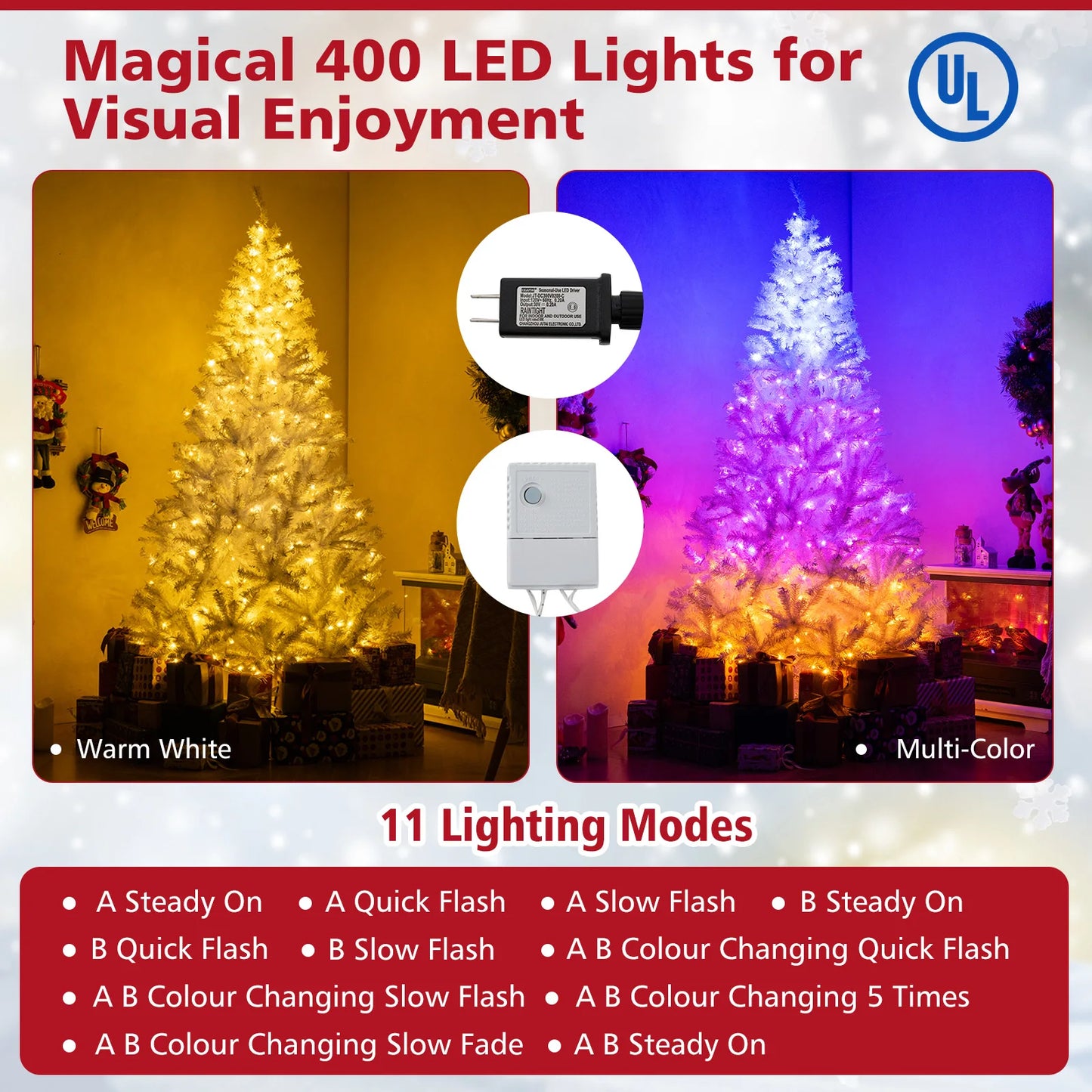 6FT–7.5FT Pre-Lit Artificial Christmas Tree  Color Changing LED Holiday Tree with Hinged Branches