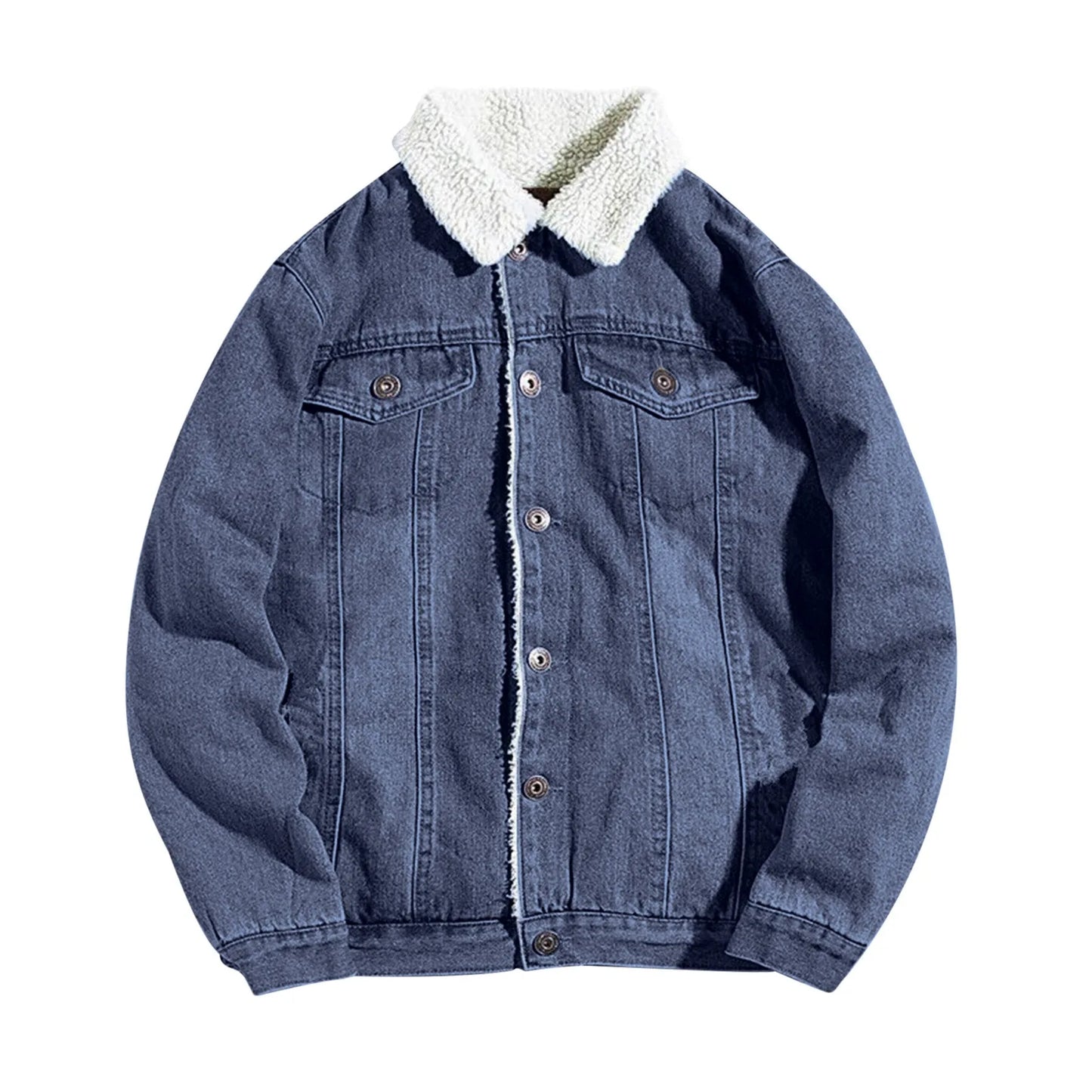 Vintage Sherpa Lined Men’s Trucker Jacket . Warm Casual Denim Coat for Everyday Comfort
