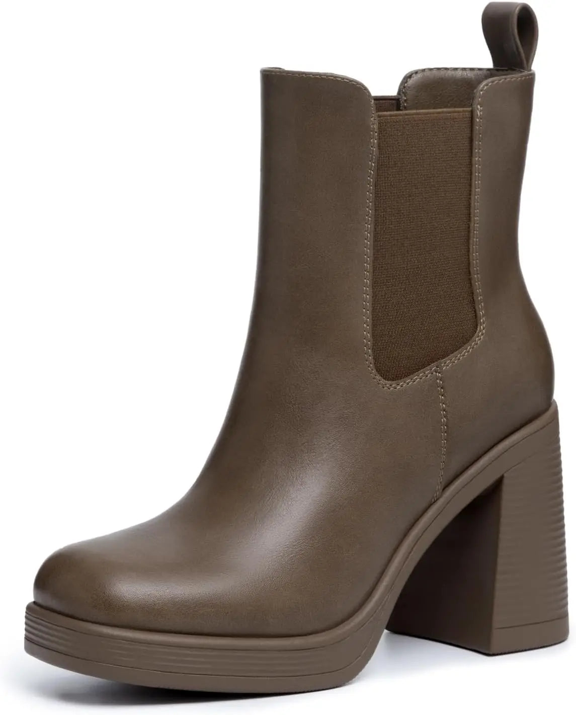 Athlefit Women's Chelsea Platform Boots High Chunky Heel Square Toe Boots Fashion Slip On Elastic Heeled Ankle Booties