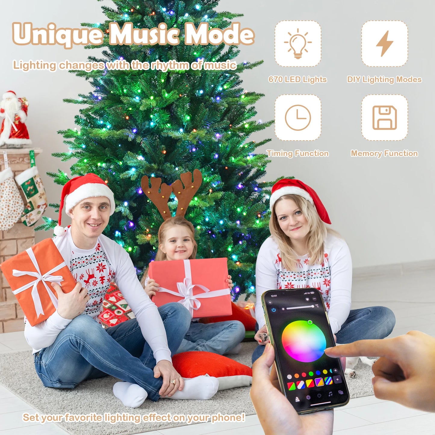 6FT–8FT Smart Pre-Lit Artificial Christmas Tree with App-Controlled LED Lights