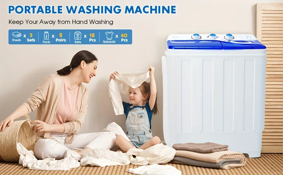 Portable Washing Machine & Spin Dryer Combo – Compact Twin Tub Washer for Apartments, RVs, Dorms & Small Spaces