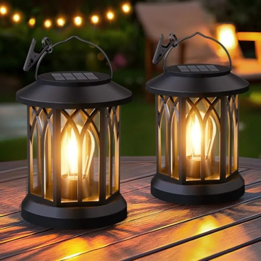 2-Pack Waterproof Solar Hanging Lanterns for Outdoor Patio, Garden, Porch & Pathway Decorative LED Lights