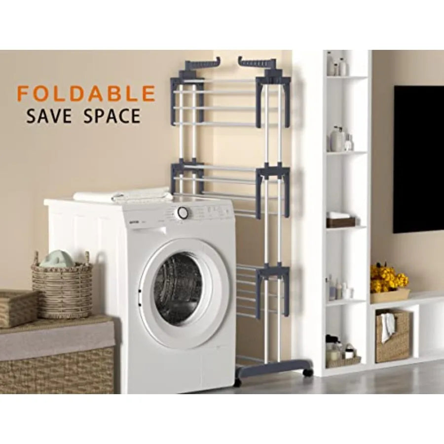 Oversized 4-Tier Foldable Clothes Drying Rack with Wings for Indoor & Outdoor Laundry