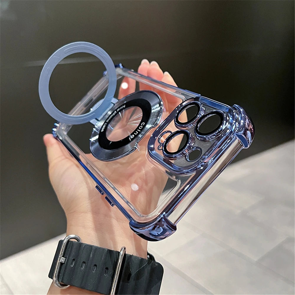 Magnetic Ring Holder Phone Case.  Shockproof Clear Cover with MagSafe Stand Grip