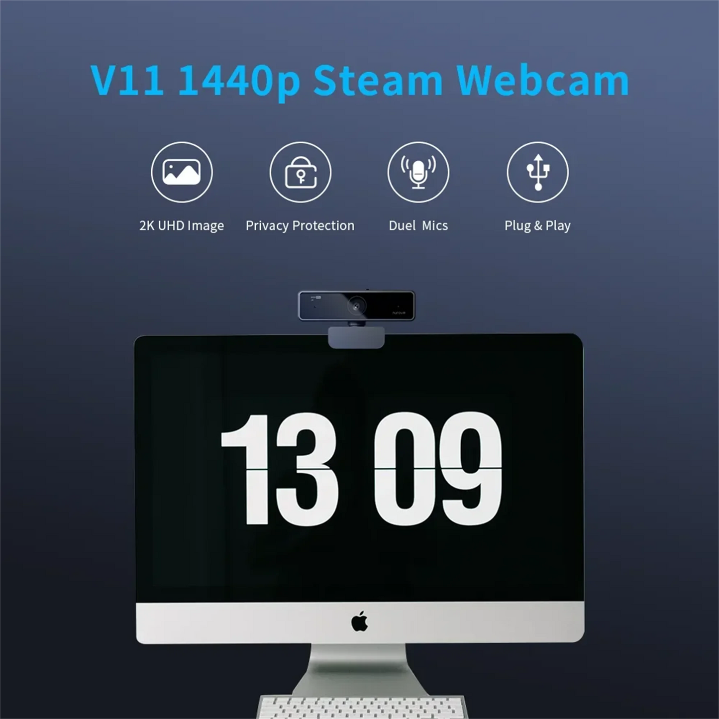 Nuroum 2K QHD 1440P AI Webcam with Noise-Canceling Microphones, Auto Focus & Privacy Cover