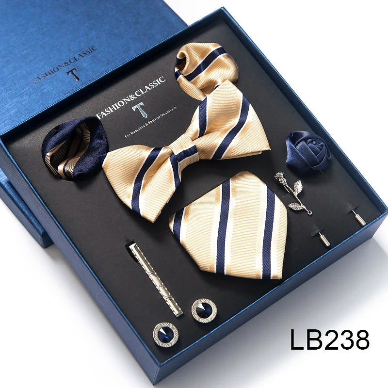 Men’s Novelty Silk Tie Gift Set. Necktie, Pocket Square & Accessories