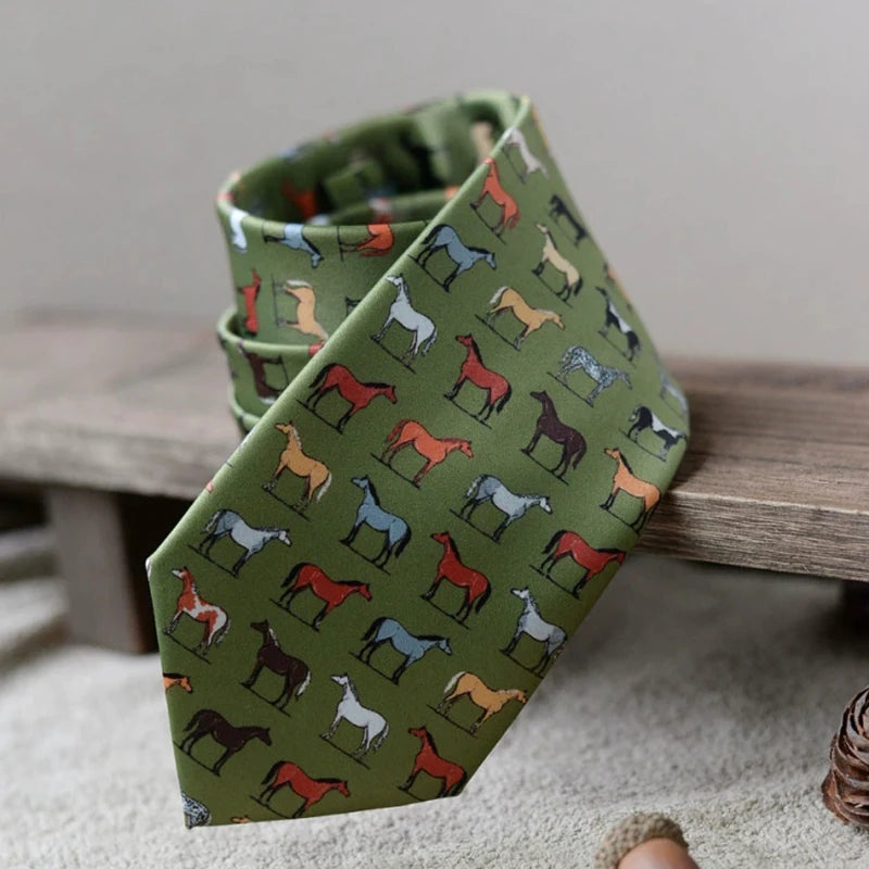 8cm Width New Design Printed Neckties Retro Anchor Animal Green Brown Neck Ties For Men Daily Wear Shirt Tuxedo Accessories Gift