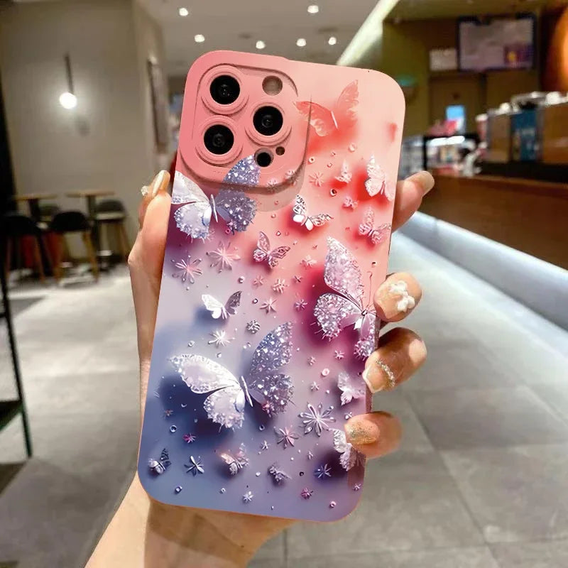 Butterfly Floral Design Shockproof Phone Case for iPhone Samsung