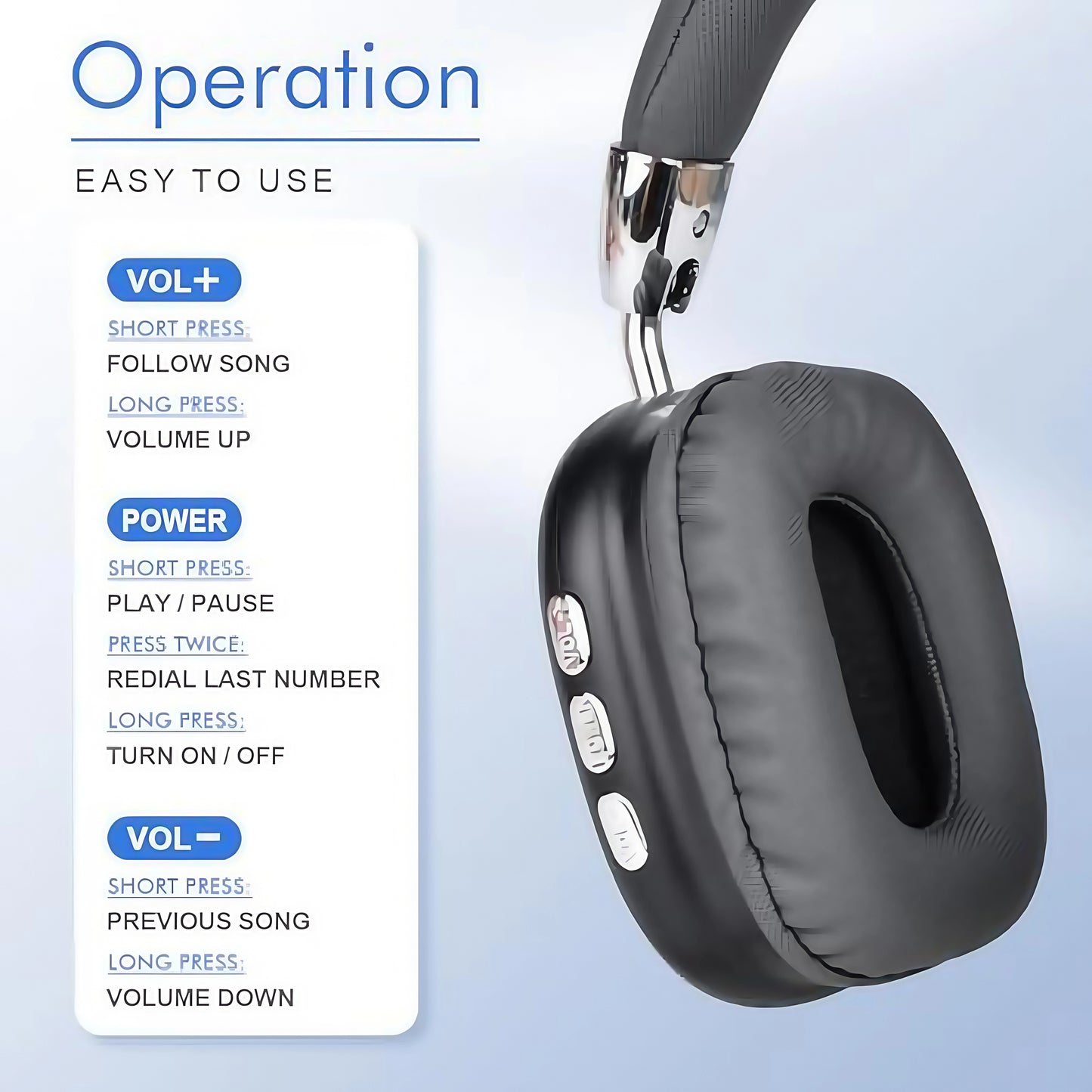 Wireless Bluetooth Over-Ear Headphones with Built-In Microphone
