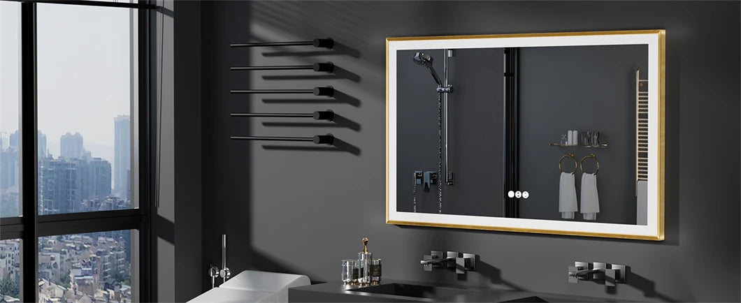 LED Bathroom Mirror Large Wall Mounted Mirror Aluminum Frame Vanity Mirror 3 Colors, Anti-Fog, Dimmable Front Light