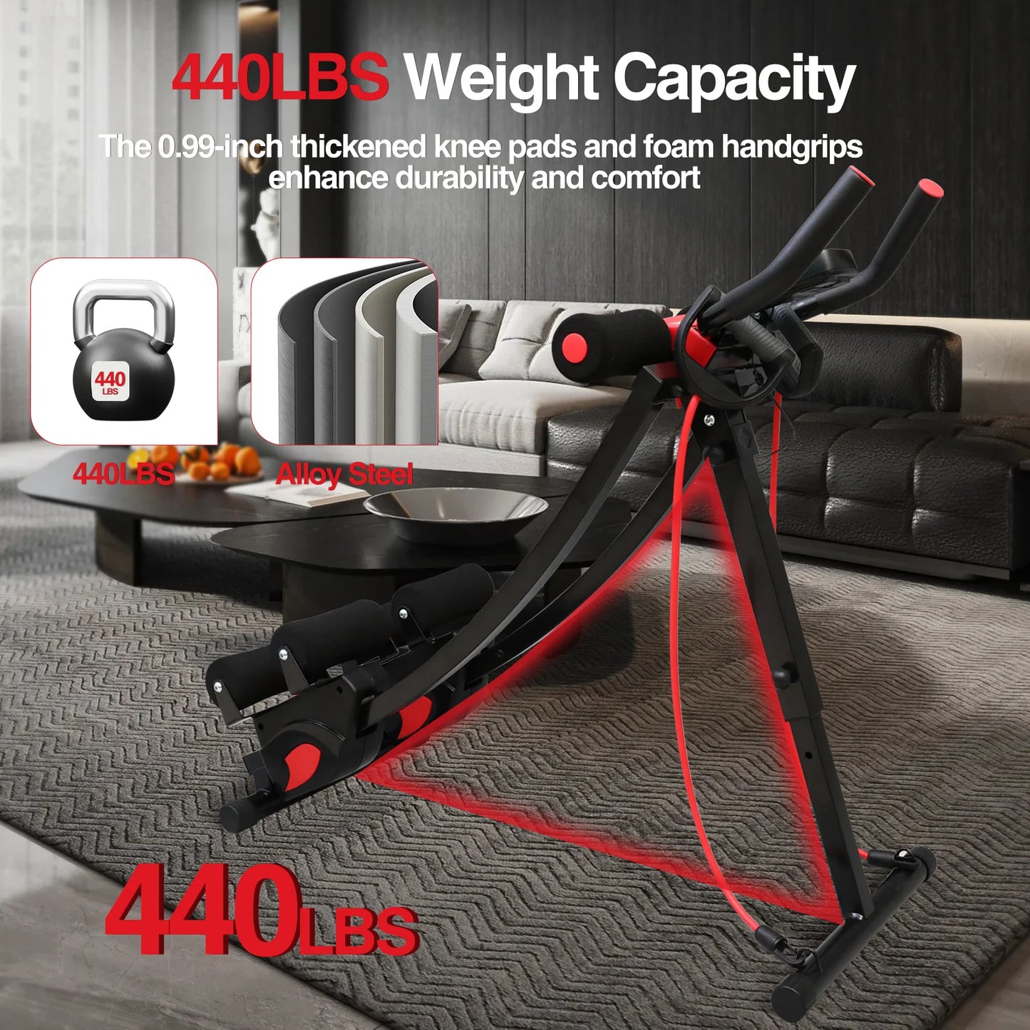 Foldable Abdominal Trainer Machine . Adjustable Core Workout Equipment with 440 lb Capacity