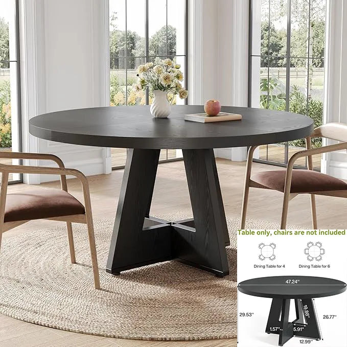 LITTLE TREE Black Dining Table for 4-6, Modern Kitchen Table with Tapered Wood Legs and Tabletop for Kitchen, Living Room