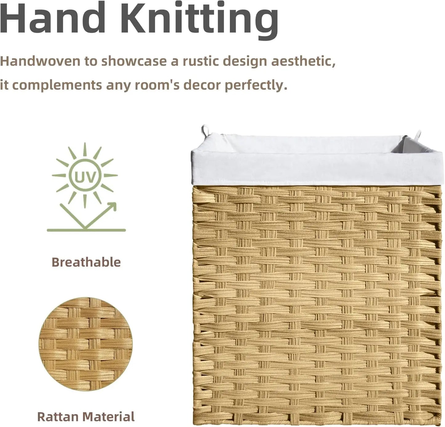 Wicker Laundry Hamper with Lid.Large-Capacity Handwoven Laundry Basket