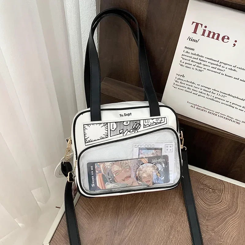 Y2K Japanese Harajuku Ita Bag for Women Cute Shoulder Bag Girls Transparent Itabag Crossbody Bag JK Shoulder Bags Handbags