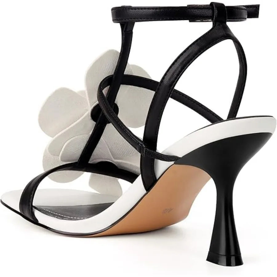 LACIKOSZ Floral High Heels Womens Strappy Sandals Wedding Bride Dressy Shoes Open Toe Ankle Strap Sandals
