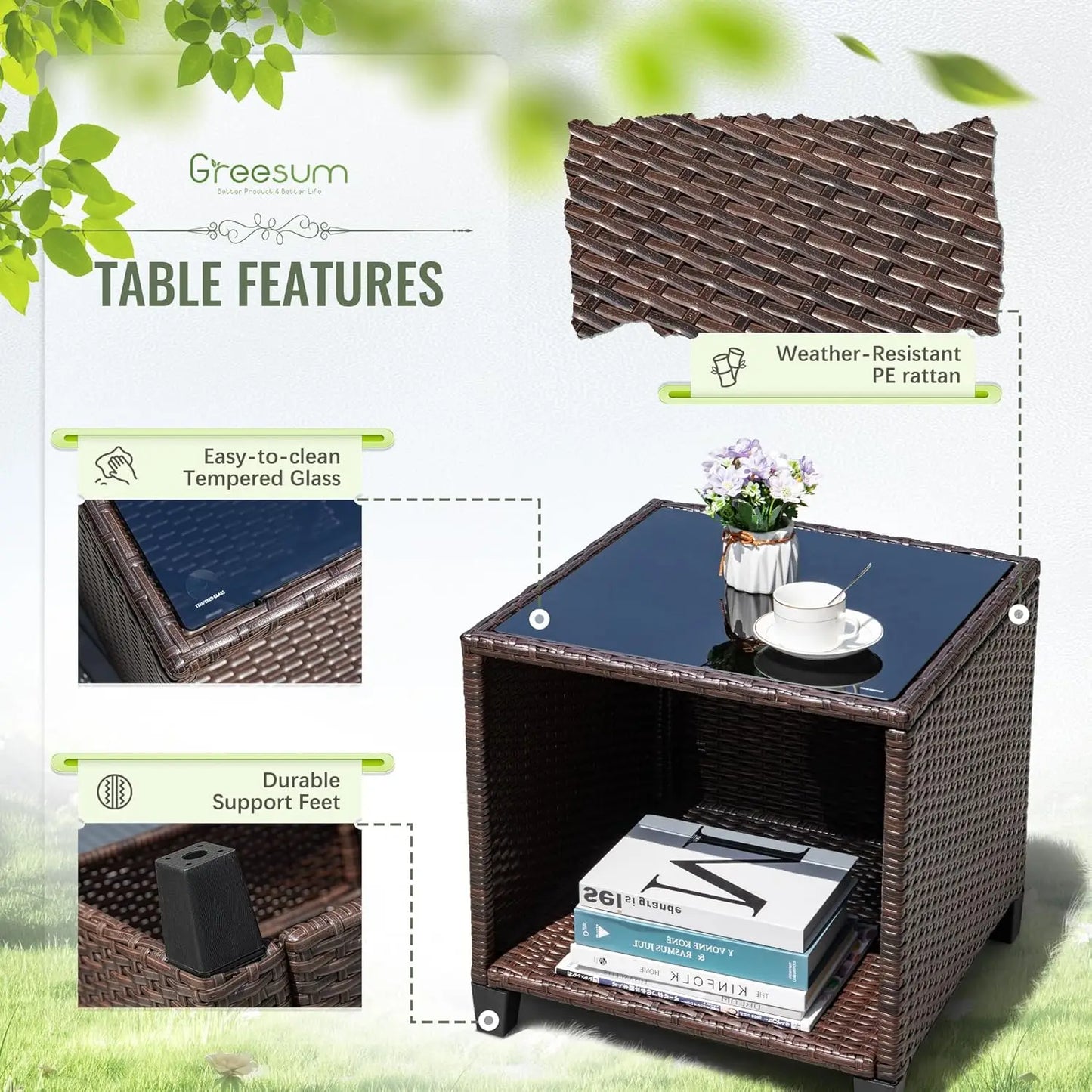 3 Piece Outdoor Rattan Patio Furniture Set