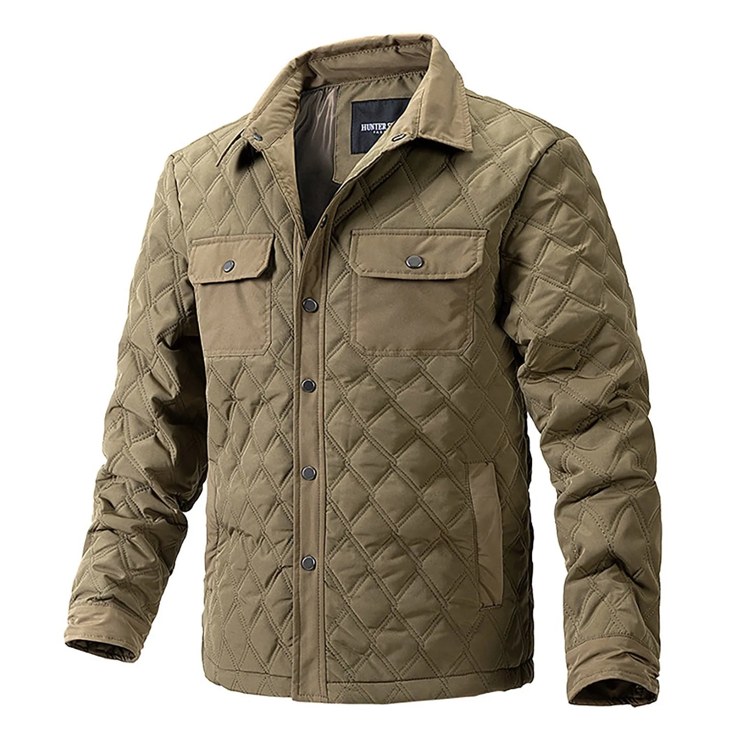 Men’s Diamond Quilted Winter Jacket .Casual Padded Button Up Coat