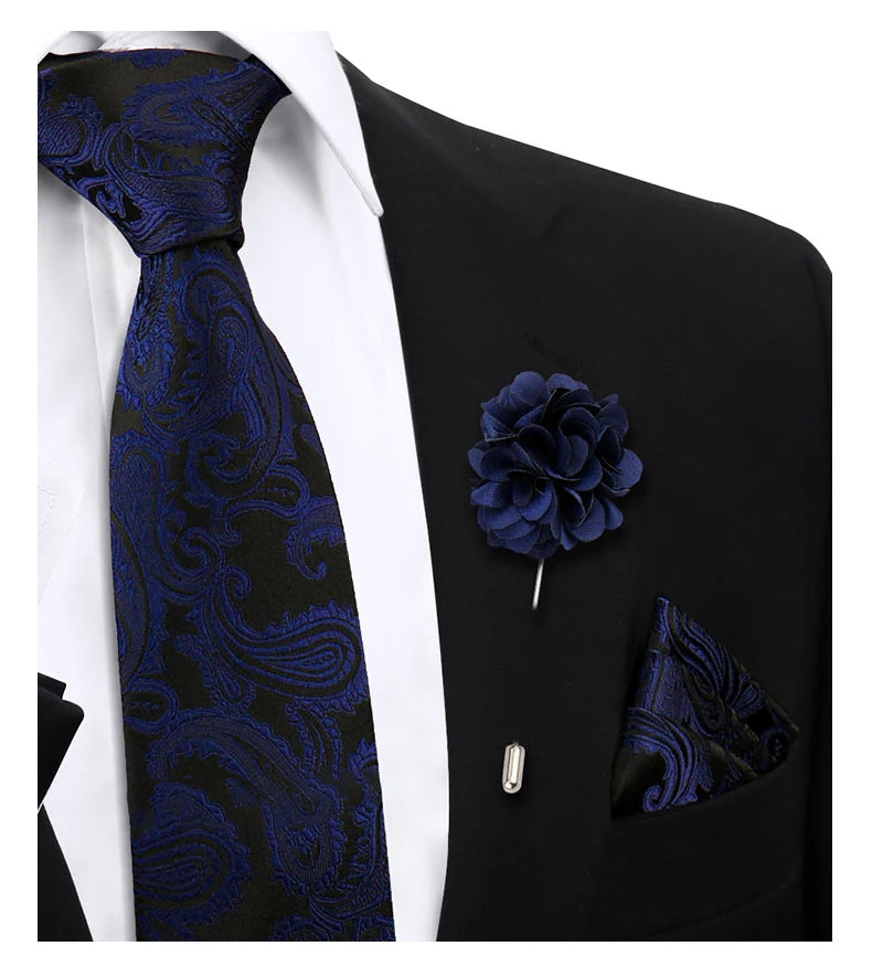 Luxury Men’s Paisley Necktie Gift Set. Silk Tie, Pocket Square, Cufflinks & Gift Box for Weddings & Business