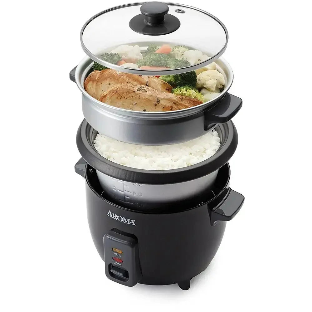 White Pot Style Rice Cooker Six Cup Capacity Nonstick Tray