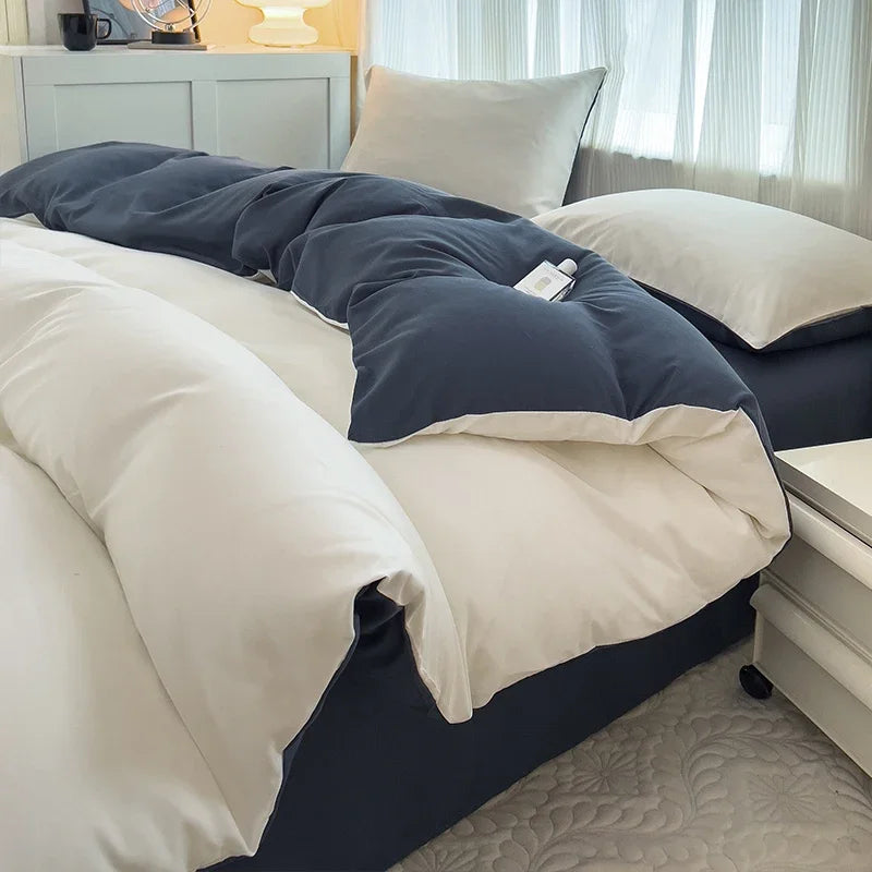 4-Piece Soft Brushed Duvet Cover Set . Solid Color Bedding