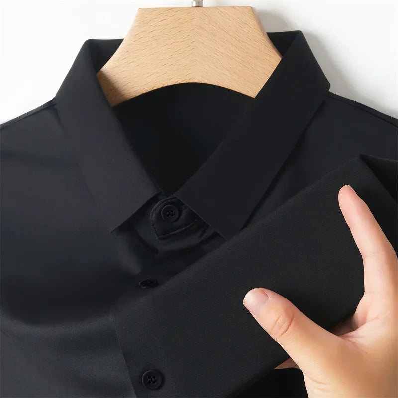 Men’s Business Casual Short Sleeve Shirt .Solid Color Summer Button Down