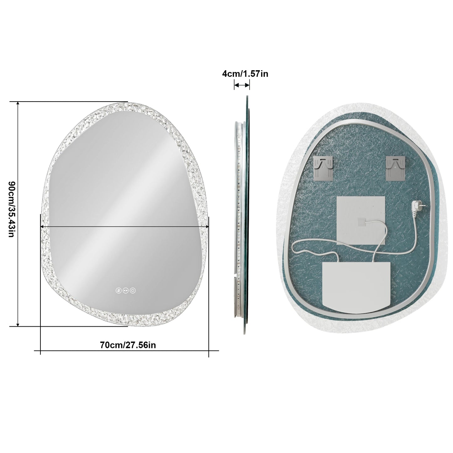 Modern Irregular LED Bathroom Mirror with Lights, Asymmetrical Frameless Smart Lighted Wall Mirror for Living Room Entryway
