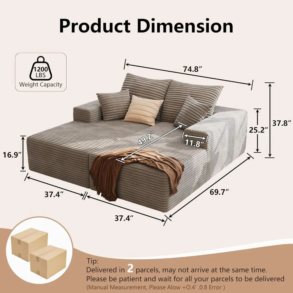 Oversized Double Chaise Lounges Indoor - 74.8" Upholstered Boneless Cloud Stupendous Oversized Chaise Lounge Couch Luxury Sofa B