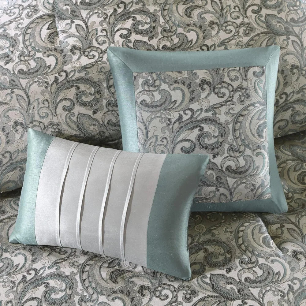 Popular 24 Piece Faux Silk Paisley Queen Comforter Set with Matching Curtains, Down Alternative Hypoallergenic