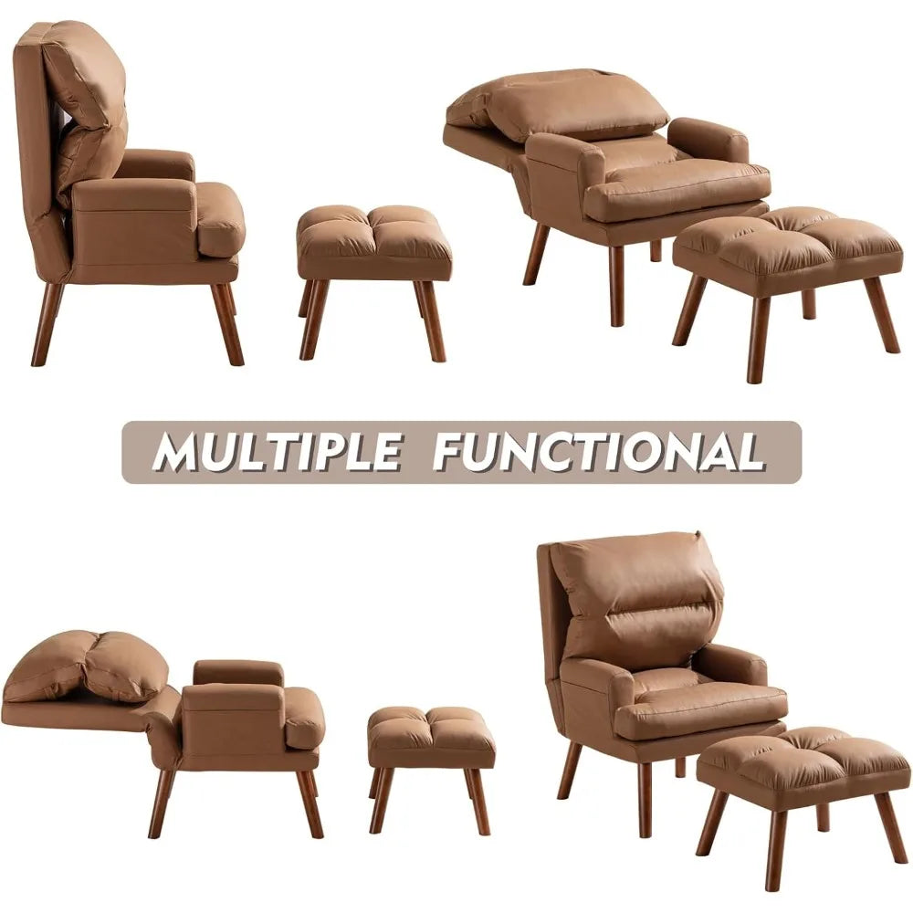 Modern Accent Chair With Ottoman And Adjustable Backrest