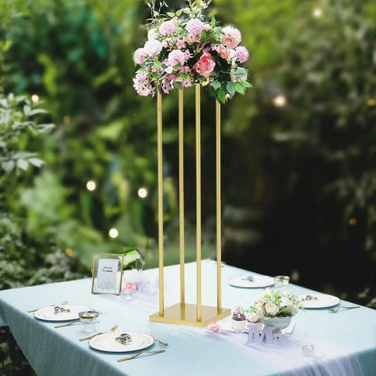 10pcs 31.5inch Rectangular Gold Metal Wedding Flower Stand Vase Column Stand Flower Display Rack for Party Decorations