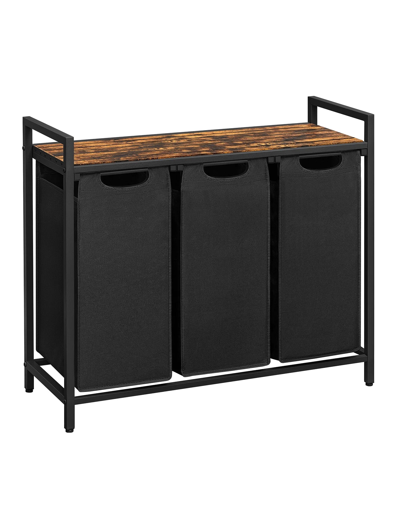 3-Bag Laundry Sorter with Rustic Wood Top. Large Laundry Hamper