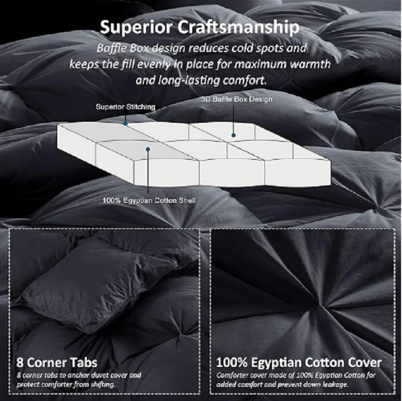 Luxurious All-Season Goose Down Feather Fiber Comforter California King Size Duvet Insert, Exquisite Pinch Pleat Design, Premium