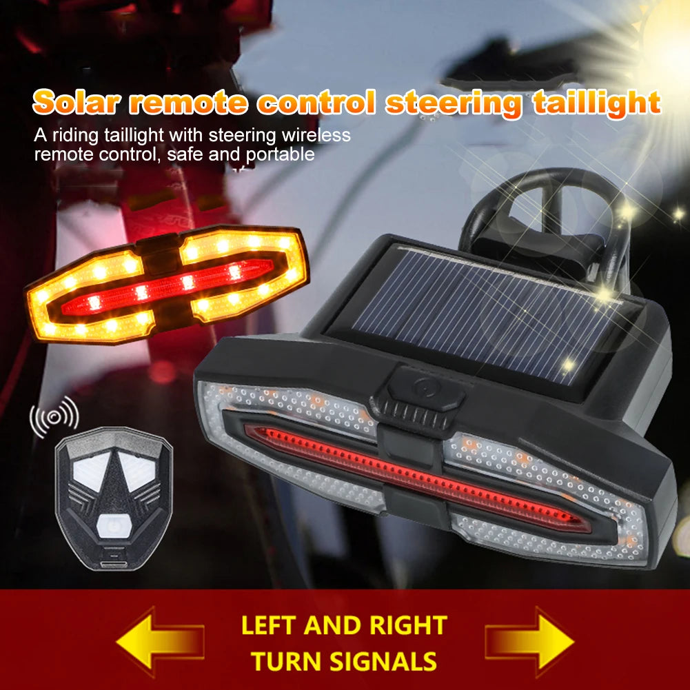 Solar LED Bicycle Turn Taillight with Turn Signals Portable Bike Taillight Remote Control Bicycle Rear Light Bike Accessories