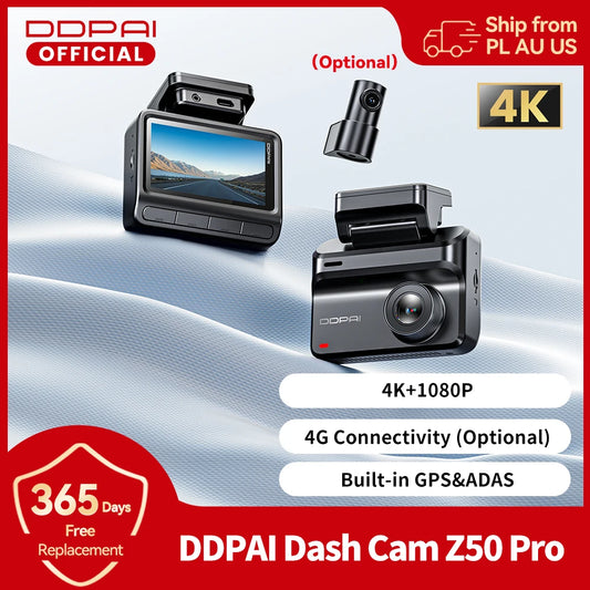 2025 New DDPAI Dash Cam Z50 Pro 4K Car Camera Night Vision 5GHz Wi-Fi GPS ADAS 24H Parking Monitor Support Front and Rear Cam