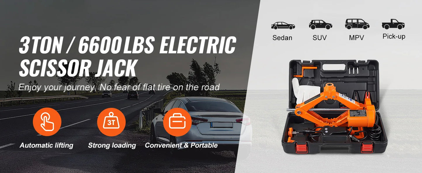 SucceBuy Electric Car Jack 3T Scissor Jack with Electric Impact Wrench 12V Portable Car Jack Lifting for SUV Truck Tire Change