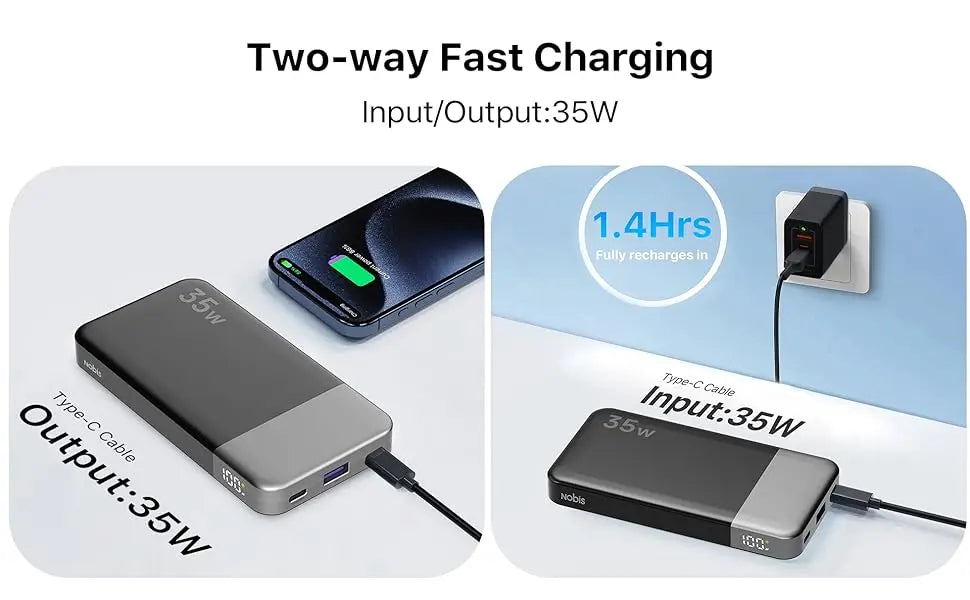 Nobis Mini Slim 10000mAh Power Bank  35W Fast Charging Portable Battery Pack