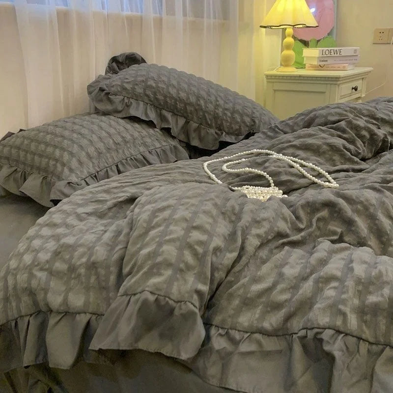 Romantic Ruffled Solid Color Bedding Set