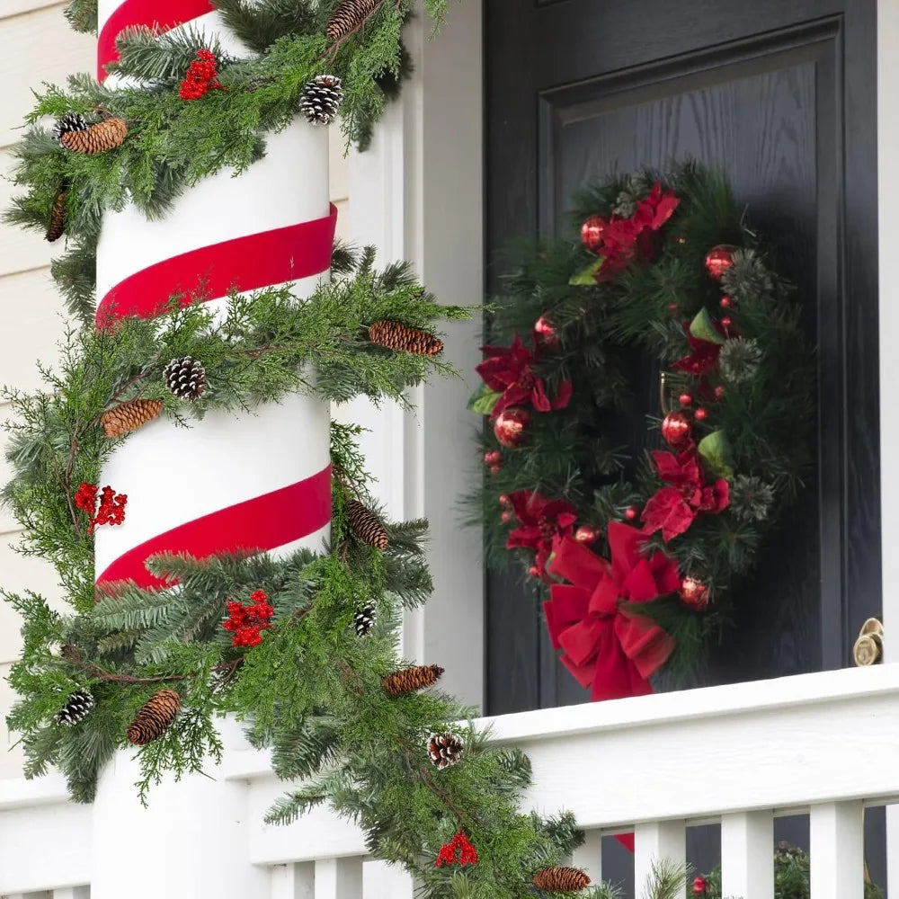 Christmas Garland With Red Berries Pine Cones Indoor Cedar