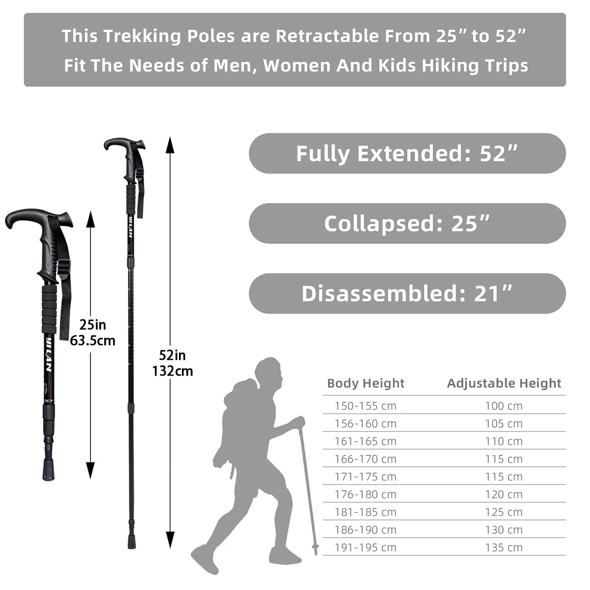 Ultralight Shock Absorption Hiking Poles .Adjustable Aluminum Trekking Poles for Outdoor Adventures