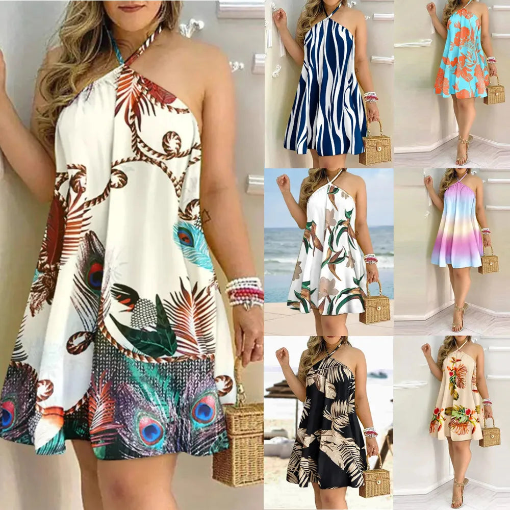 Women’s Floral Halter Neck Mini Dress | Sleeveless Summer Beach Sundress