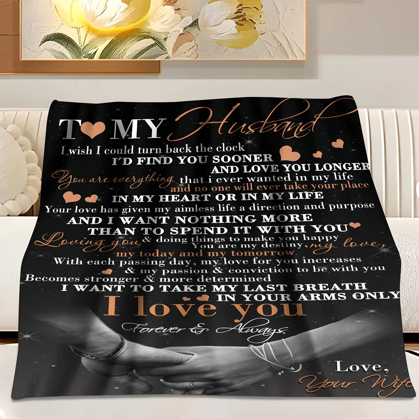 To My Husband Romantic Cozy Flannel Throw Blanket Gift