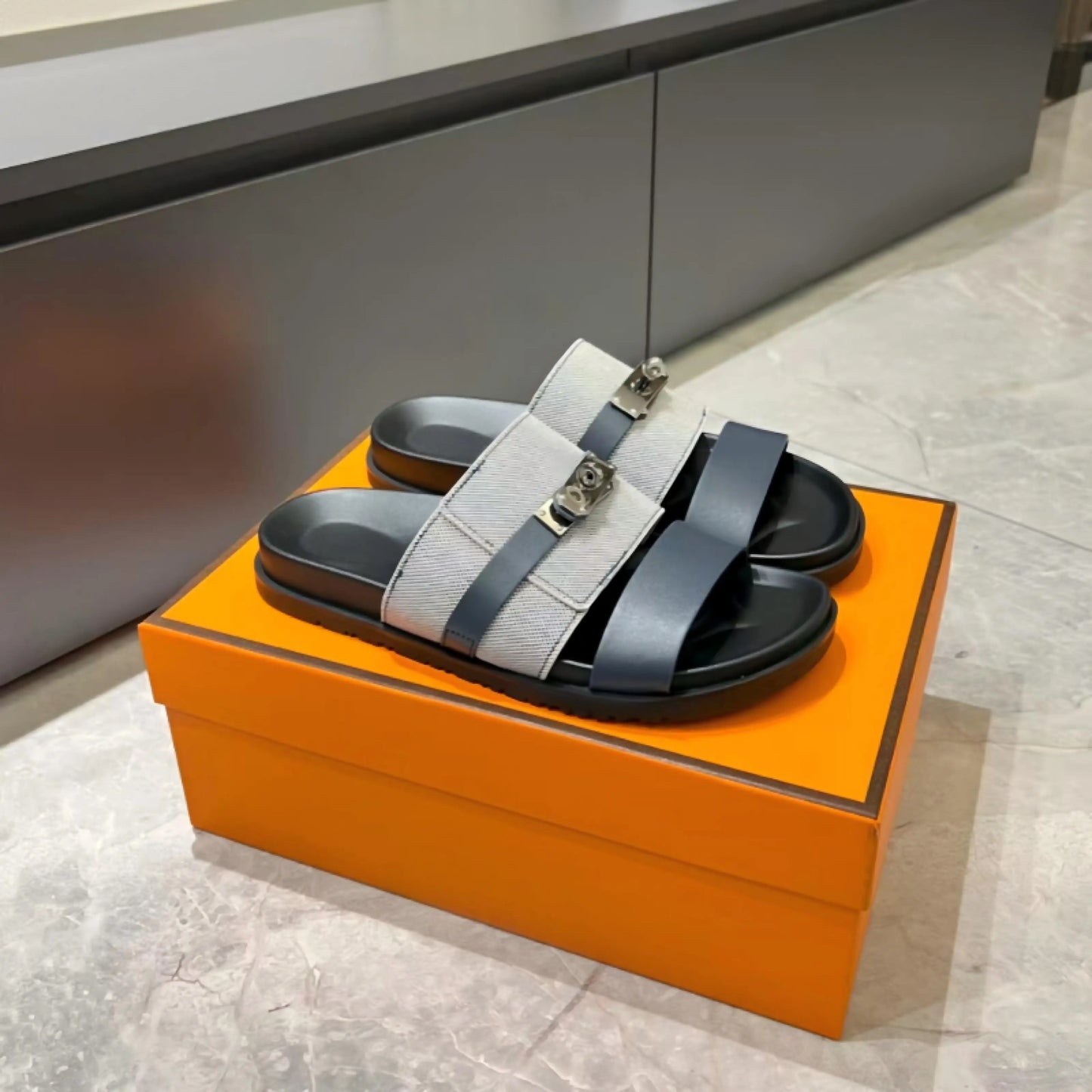 Luxury Women’s Leather Buckle Slide Sandals