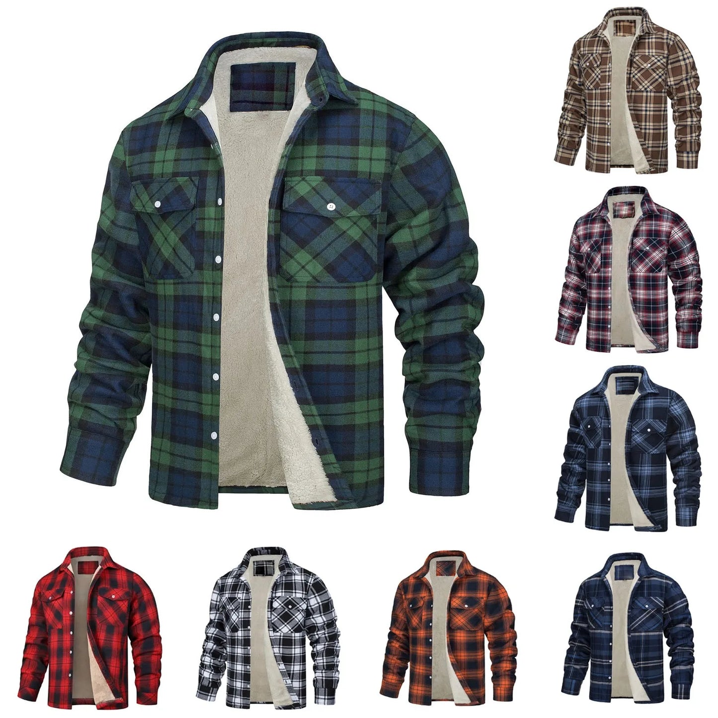 Men’s Sherpa Lined Plaid Flannel Jacket Warm Casual Button Up Coat