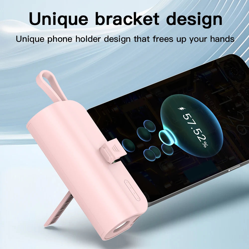 Mini 5000mAh Portable Power Bank with Built-In Charging Cable, LED Display & Dual Output Fast Charger