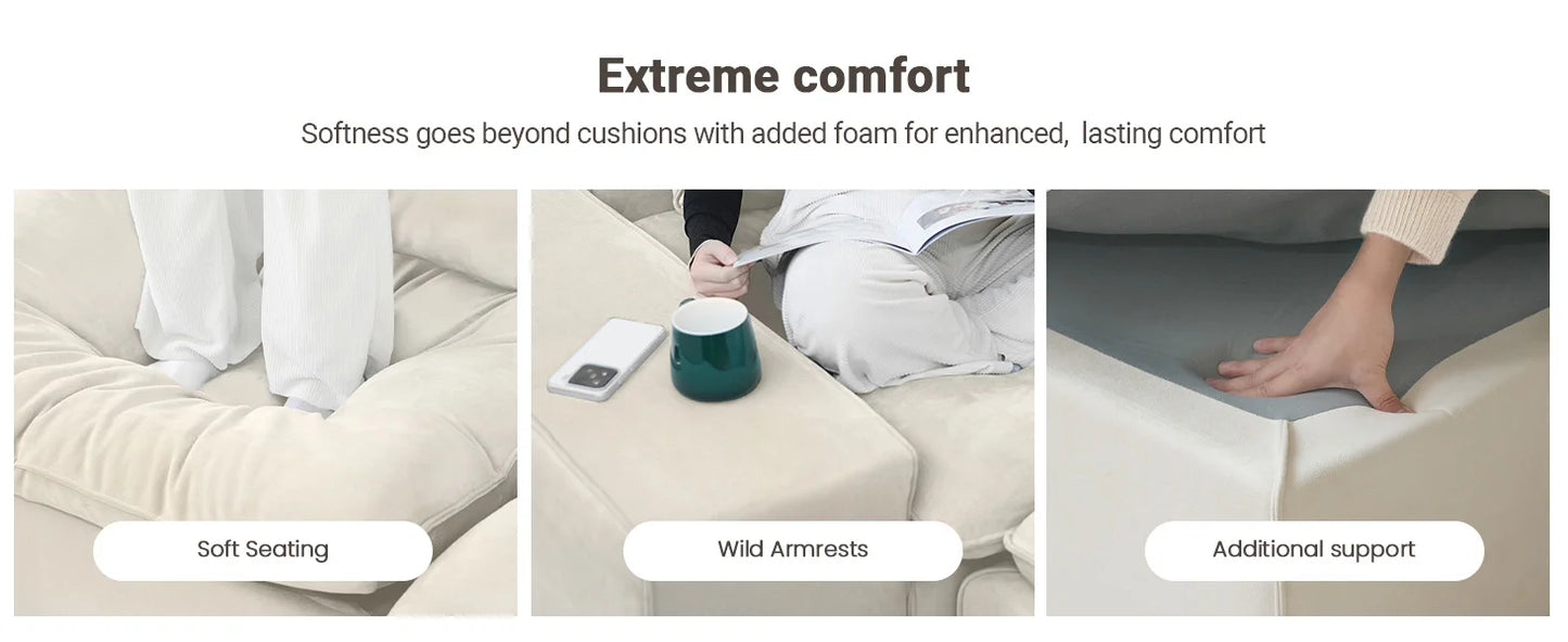 Modular Cloud Sectional Couch Oversized Down Filled Sofa Couches with Chaise Ottoman Adjustable Backrest Couch For Living Room