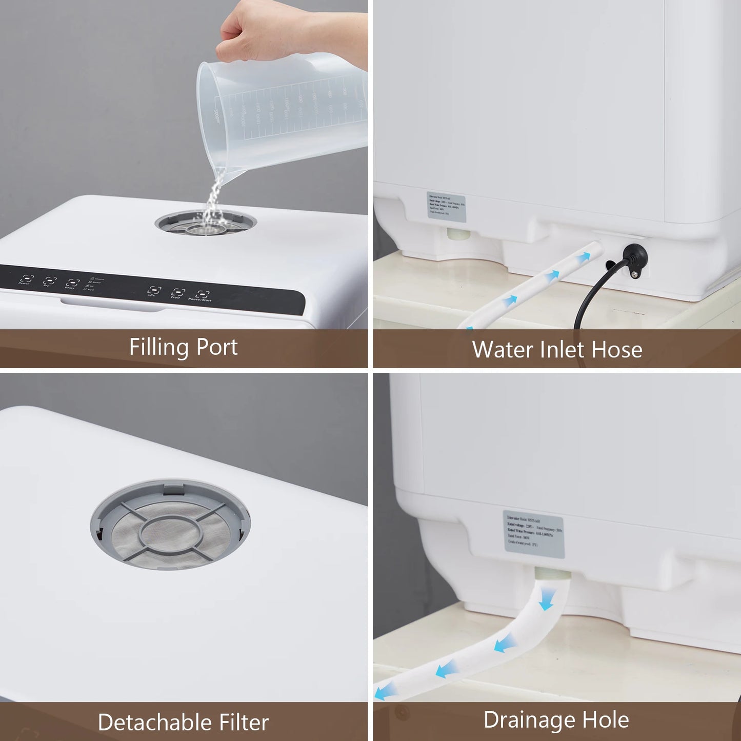 Countertop Dishwasher, Portable Dishwasher with 5 Washing Programs, Compact Dishwasher Glass Door, Rapid & Fruit Wash, 5L Water