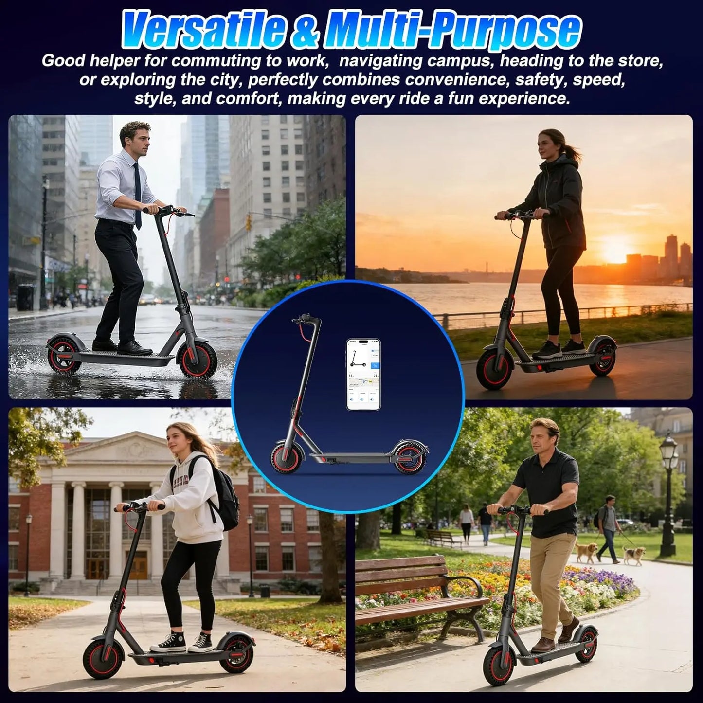 350W Folding Electric Scooter for Adults. Portable Commuter E-Scooter with 36V Battery & 8.5” Solid Tire